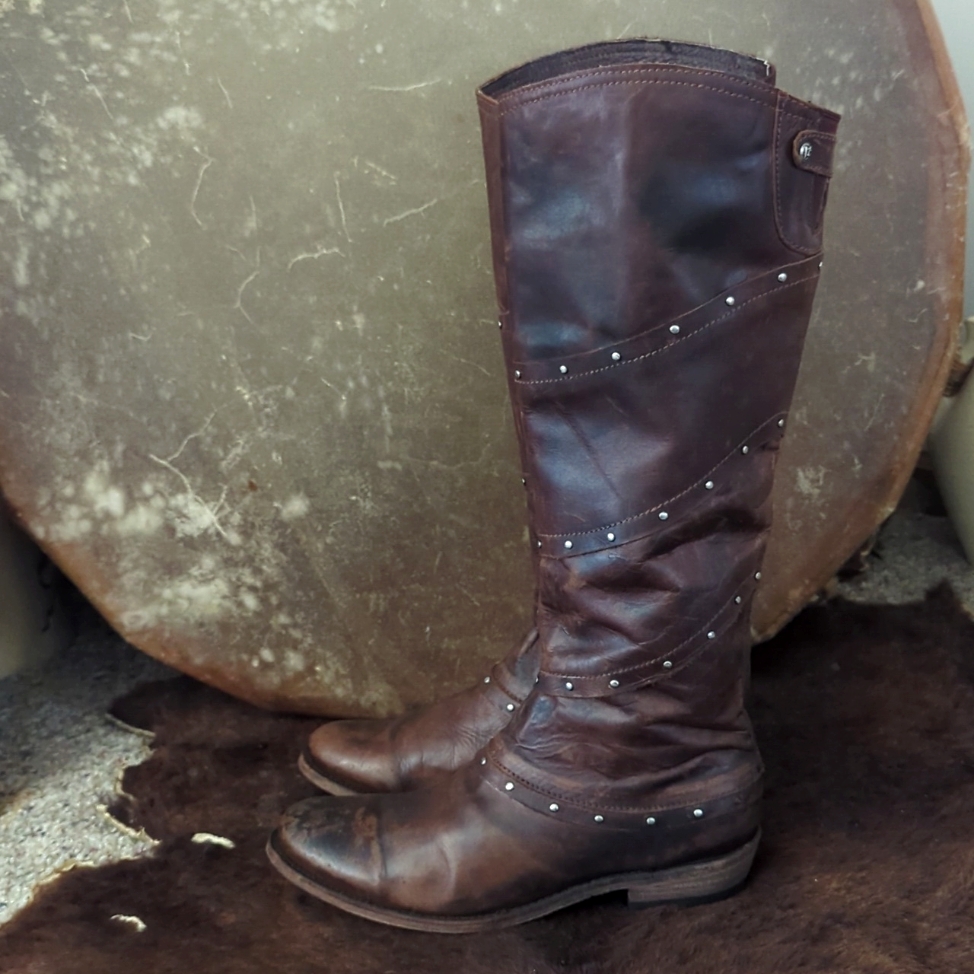 Liberty Black Ladies Distressed Chestnut Leather Tall Riding Boots Sz 7